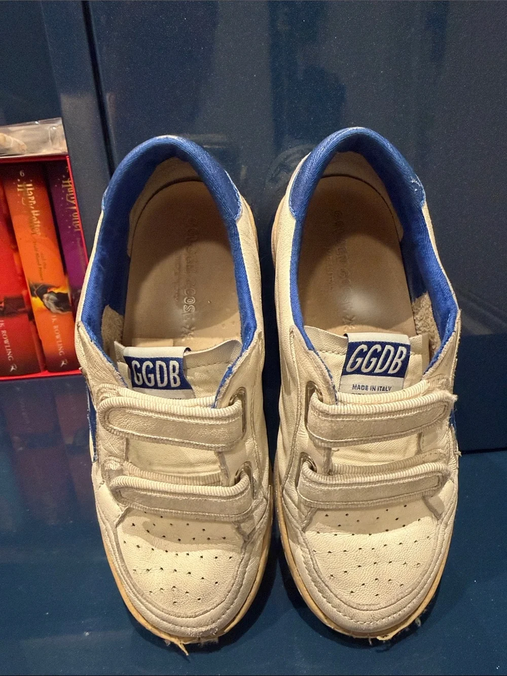 Golden Goose Kids White Sneakers with Blue Star Accent